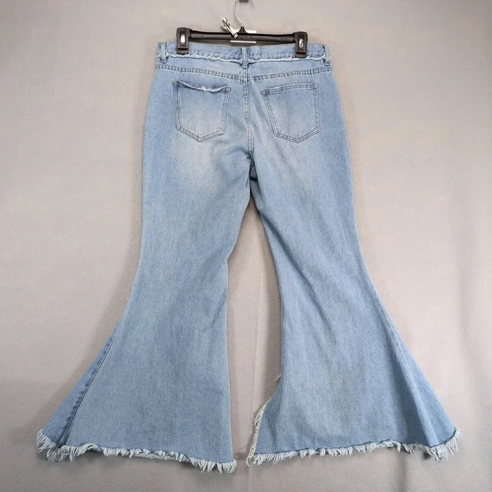 For The Republic Distressed Flare Jeans Womens 8 Frayed Torn Bell Bottom 32x28.5